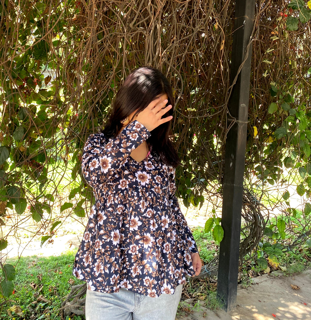 Bluish Floral Peplum Top