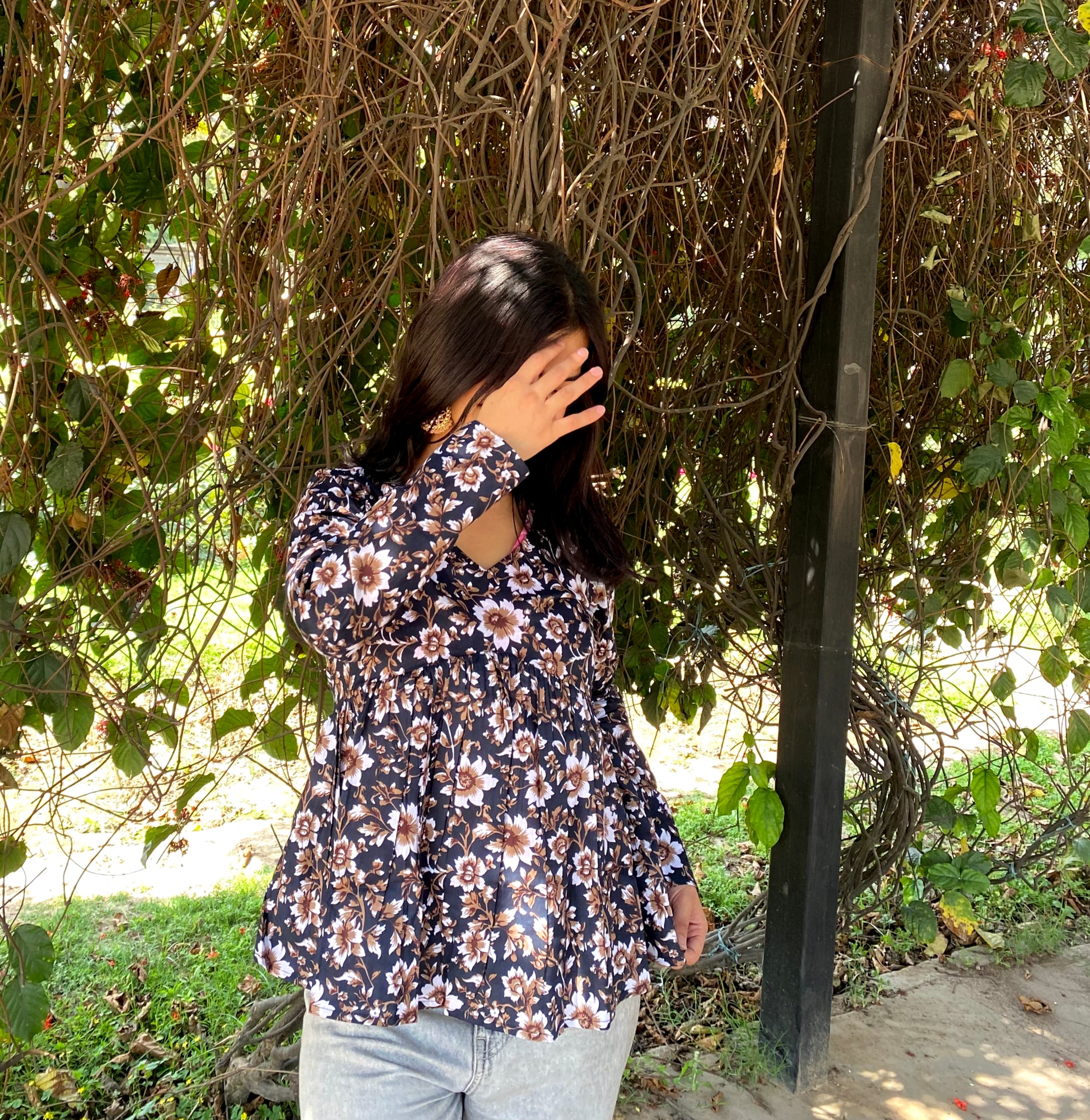 Bluish Floral Peplum Top