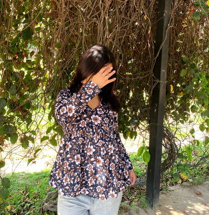 Bluish Floral Peplum Top