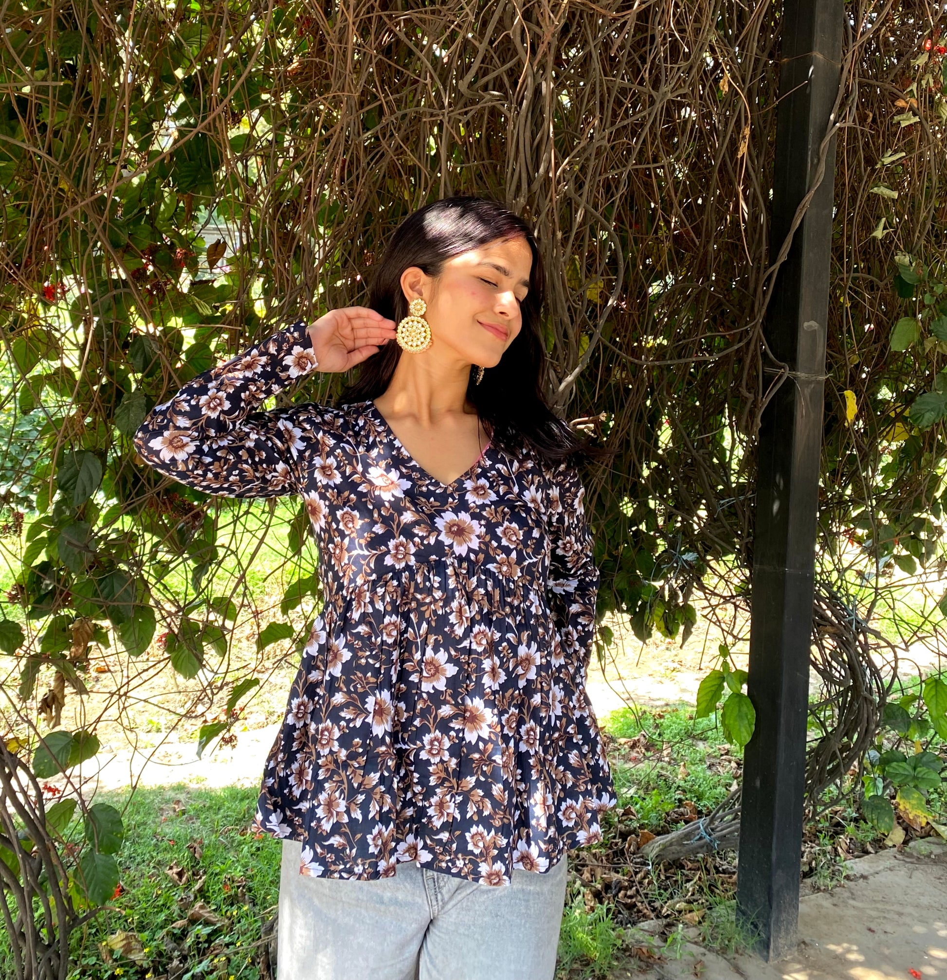 Bluish Floral Peplum Top