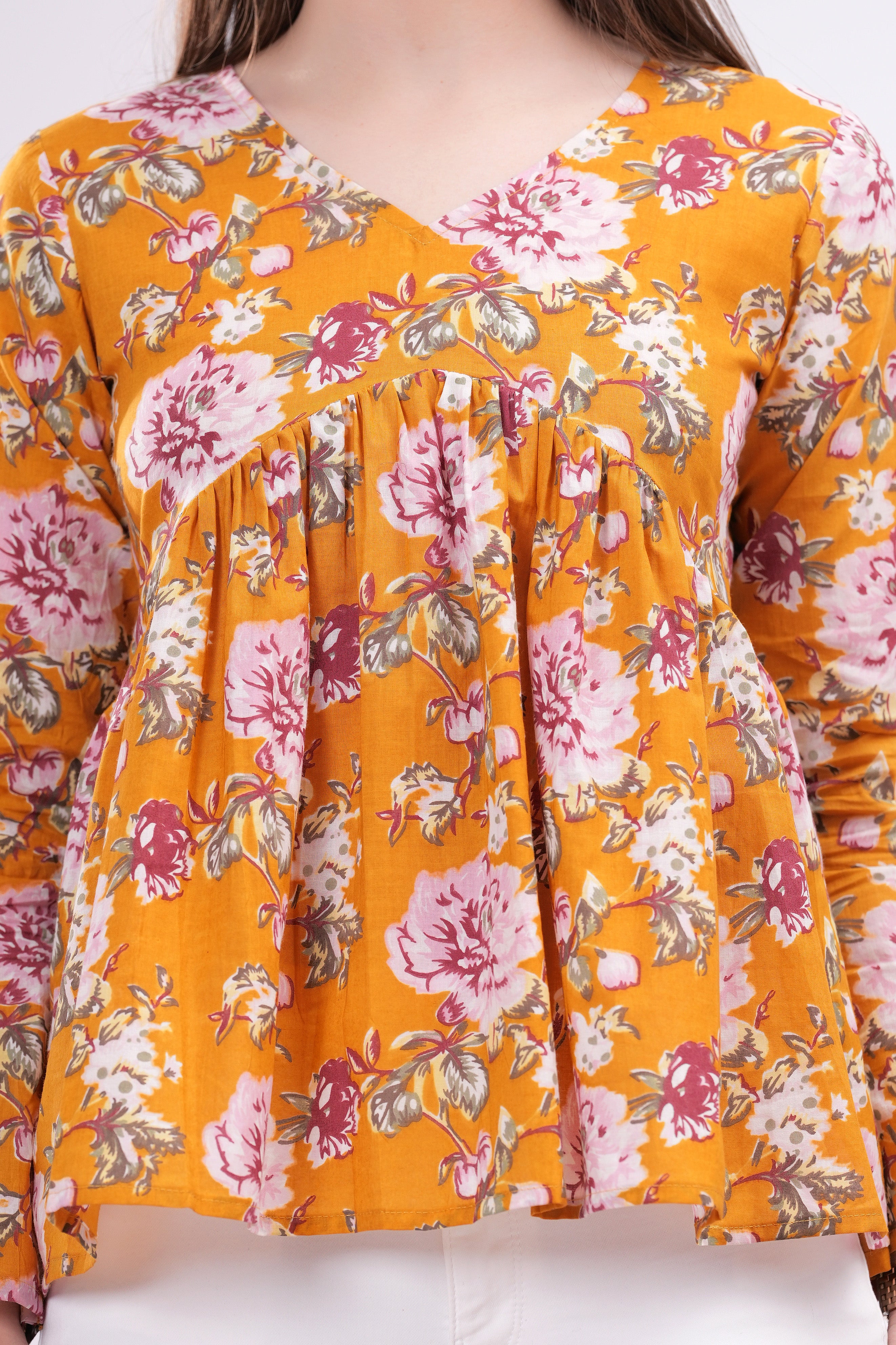 Mustard Full Sleeves Peplum Top