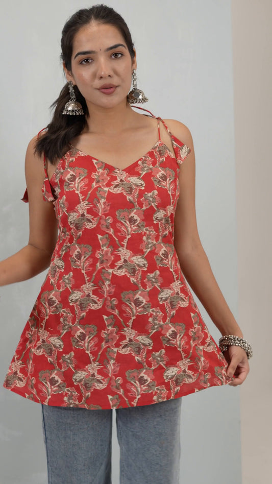Ruby Vine Tie-Strap Pocket Kurti