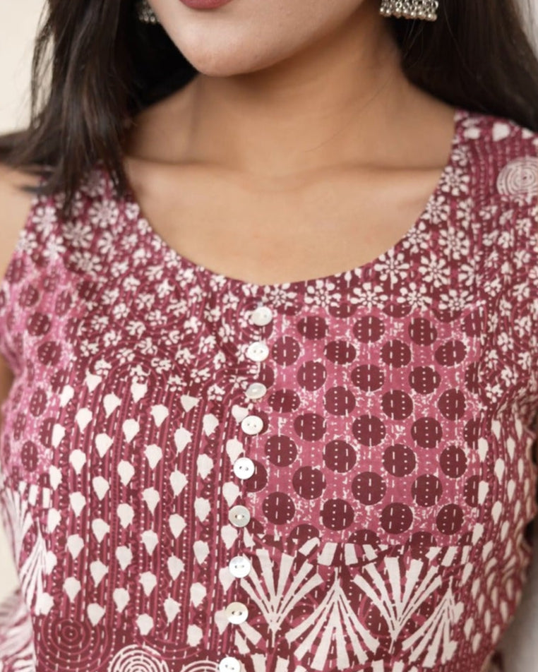 Maroon Button-Front Crop Top