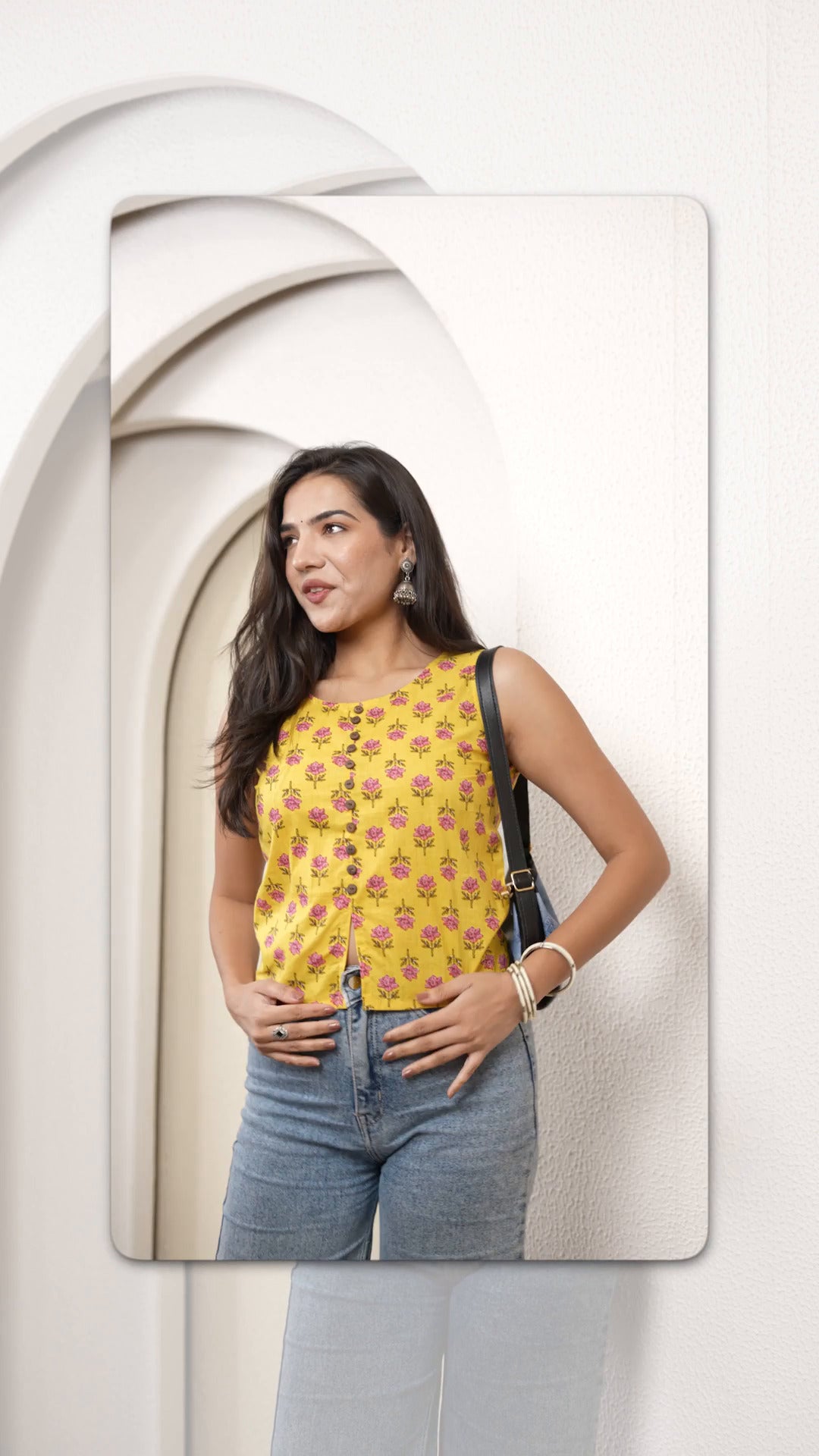 Mustard Bloom Button-Front Crop Top