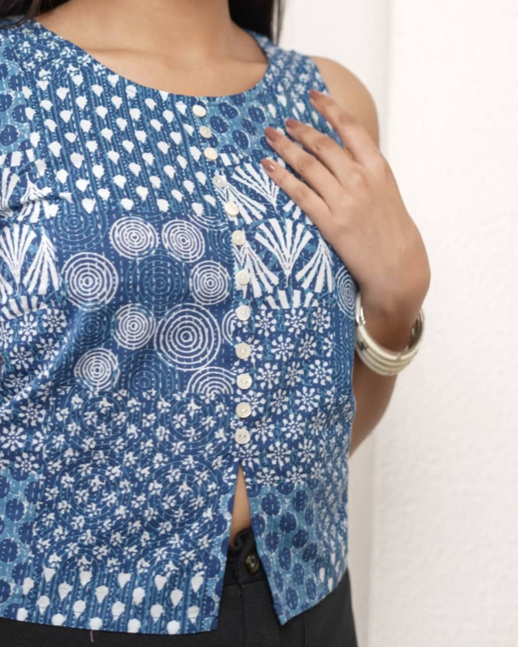 Ocean Button-Front Crop Top