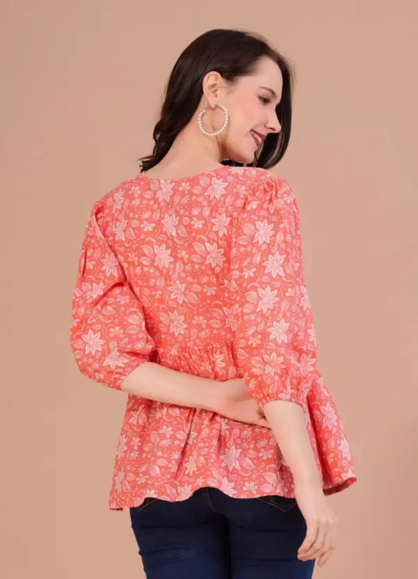 Peach Alia Cut Peplum Top